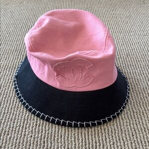 CHANEL Pink and Black Two-Tone Bucket Hat